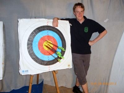 Foto der Scheibe vom Bogenschie&szlig;en mit Christian D&ouml;scher