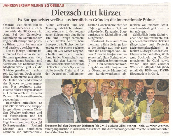 Artikel im Garmisch-Partenkirchner Tagblatt &uuml;ber die Jahreshauptverwammlung mit Foto aller Geehrten