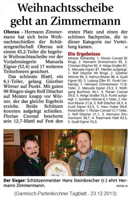 Artikel im Garmisch-Partenkirchner Tagblatt &uuml;ber das Weihnachtschie&szlig;en