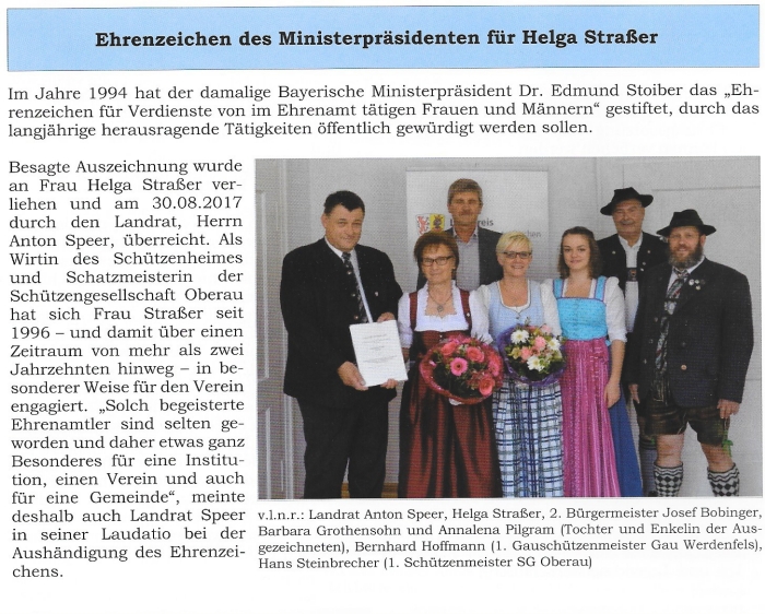 Oberauer Gemeindeblatt: Artikel Ehrung Helga Stra&szlig;er